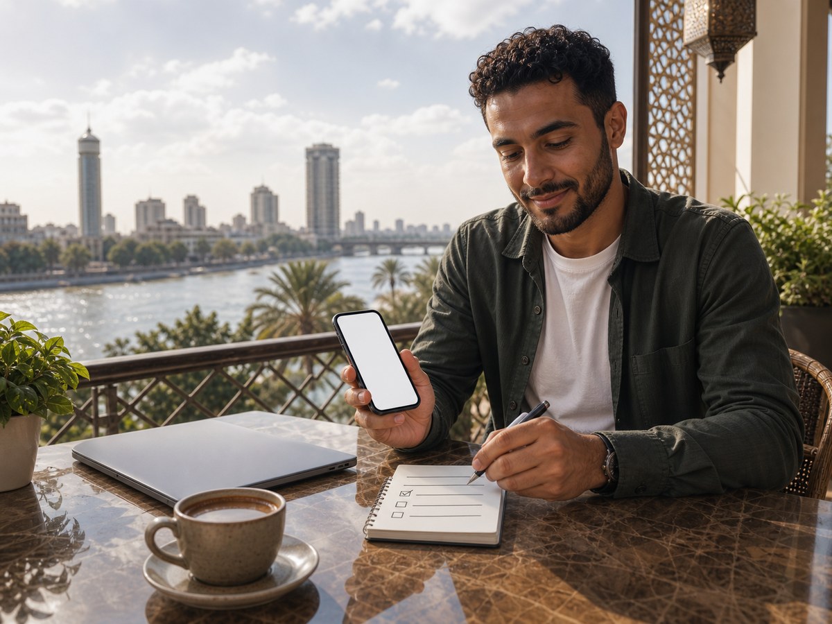 مستخدم مصري يتحقق من مصدر تطبيق RedotPay على الهاتف
